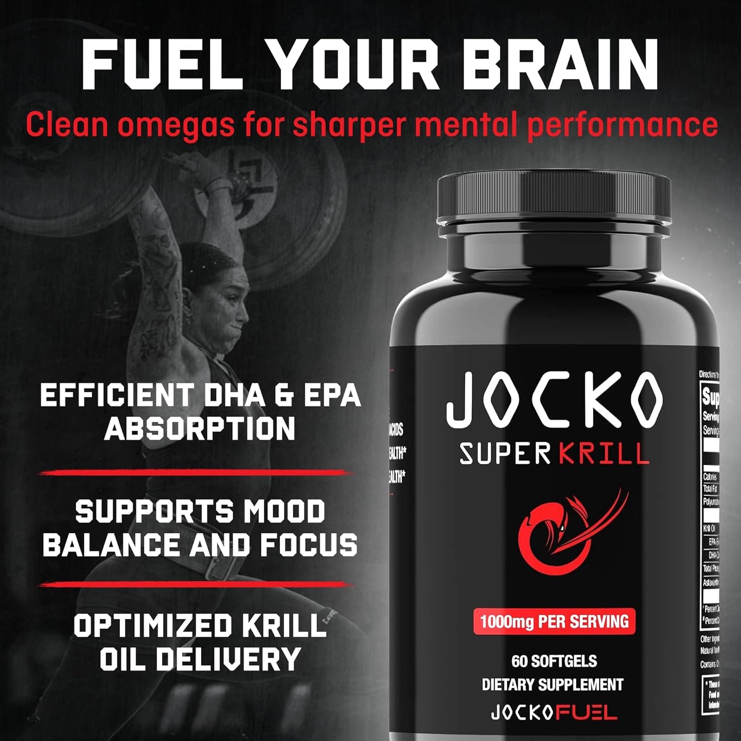 image:imageJocko Fuel Antarctic Krill Oil Omega 3 Fatty Acid Supplements DHA amp EPA 1000mg Softgels Supports Joints Mobility amp Mental Function 60 Softgels Pack of 260 Count Pack of 1