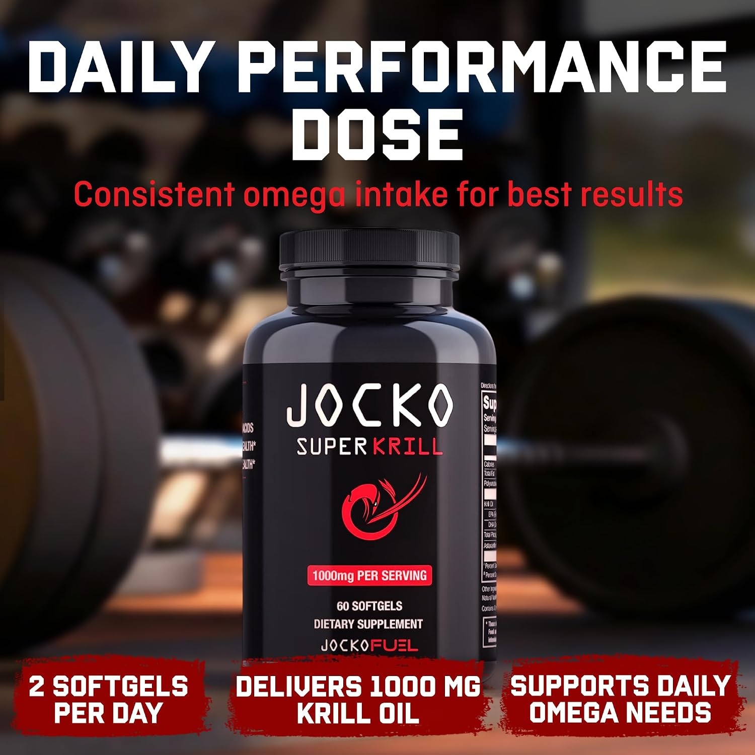 image:imageJocko Fuel Antarctic Krill Oil Omega 3 Fatty Acid Supplements DHA amp EPA 1000mg Softgels Supports Joints Mobility amp Mental Function 60 Softgels Pack of 260 Count Pack of 1