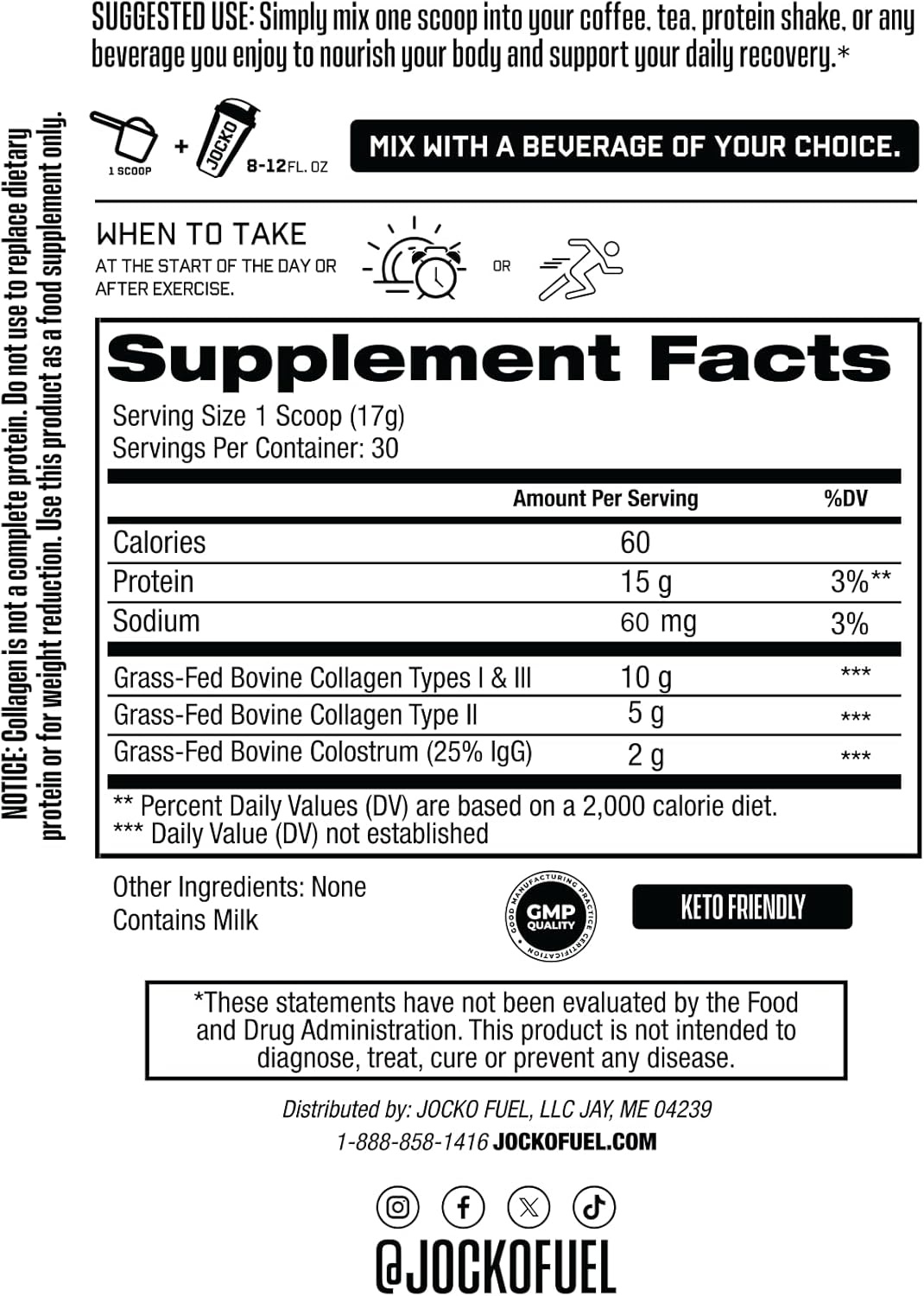 image:imageJocko Fuel Collagen Powder with Colostrum 15g Hydrolyzed Collagen 2g FirstMilking Colostrum Dual Action for Gut Health Joint Support and Immune Defense Recovery Supplement 30 Servings