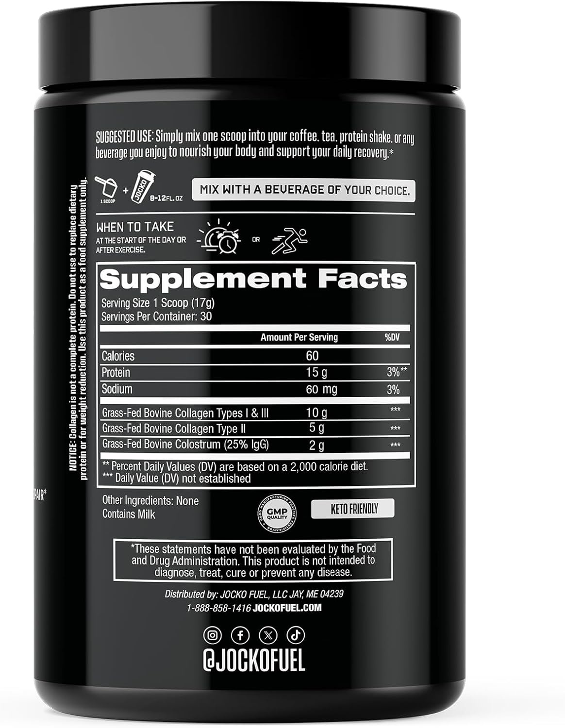 image:imageJocko Fuel Collagen Powder with Colostrum 15g Hydrolyzed Collagen 2g FirstMilking Colostrum Dual Action for Gut Health Joint Support and Immune Defense Recovery Supplement 30 Servings