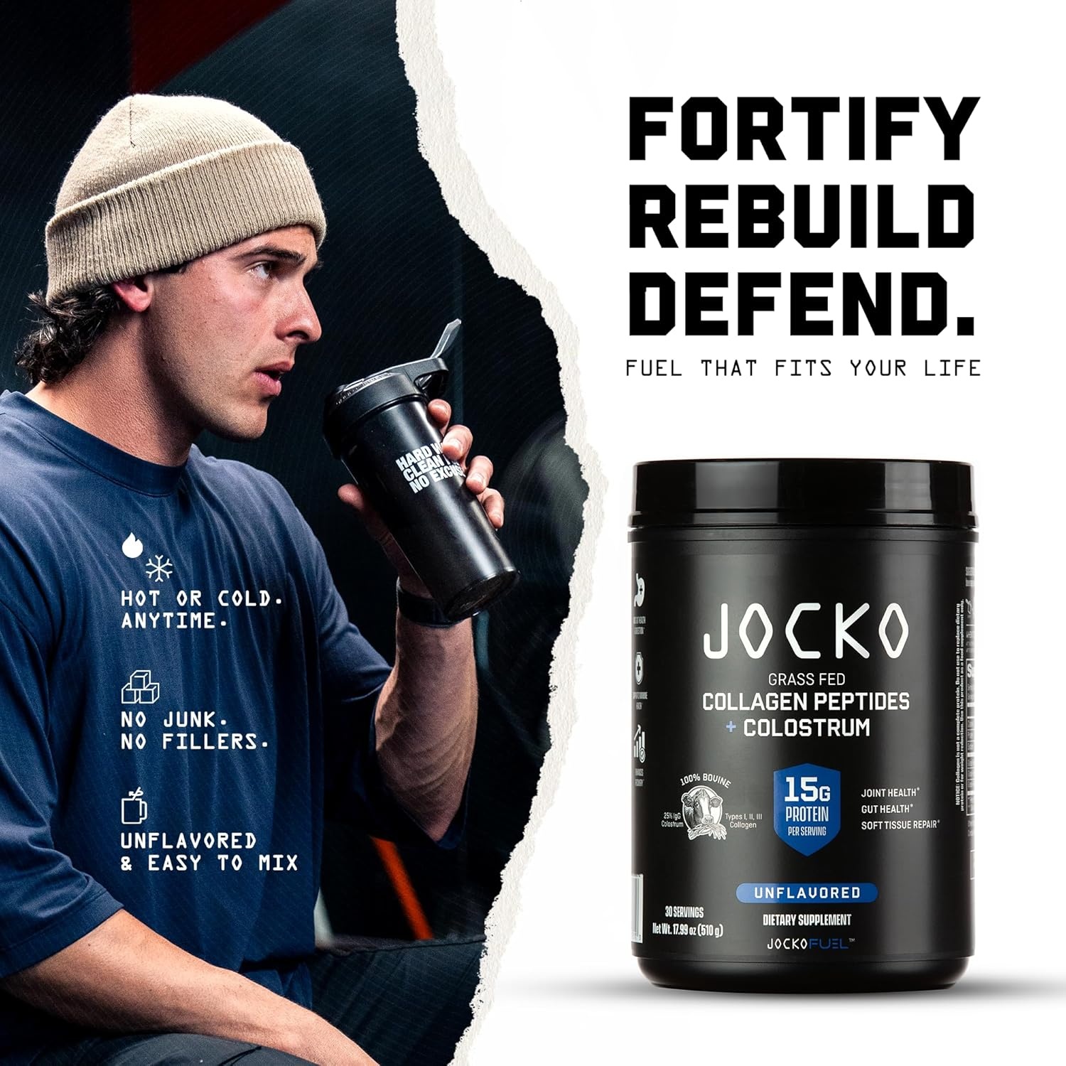 image:imageJocko Fuel Collagen Powder with Colostrum 15g Hydrolyzed Collagen 2g FirstMilking Colostrum Dual Action for Gut Health Joint Support and Immune Defense Recovery Supplement 30 Servings