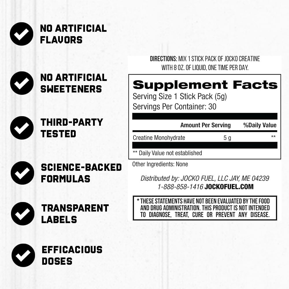 image:imageJocko Fuel Creatine Monohydrate Pure Micronized Powder for Men amp Women Supports Muscle Growth Strength Recovery amp Cognition Unflavored 450 Grams 90 Servings30 Servings Pack of 1