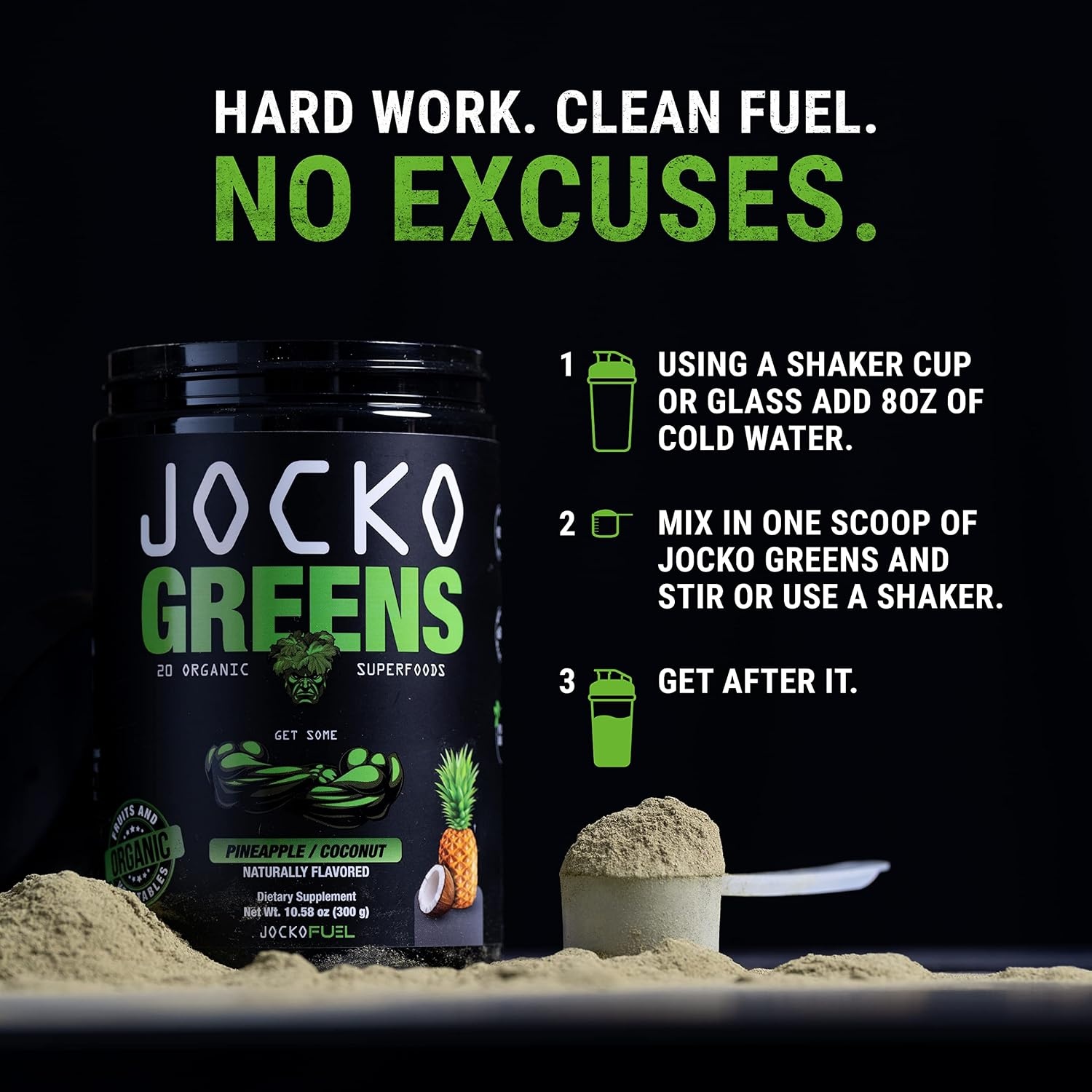 image:imageJocko Fuel Daily Greens Powder Premium Organic Greens Superfood Powder for Gut Health Digestion Bloating Immune Support with Spirulina Chlorella Digestive Enzymes amp Probiotics 30 ServingsCoconutPineapple