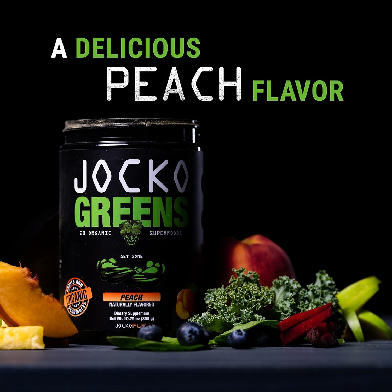 image:imageJocko Fuel Daily Greens Powder Premium Organic Greens Superfood Powder for Gut Health Digestion Bloating Immune Support with Spirulina Chlorella Digestive Enzymes amp Probiotics 30 ServingsPeach