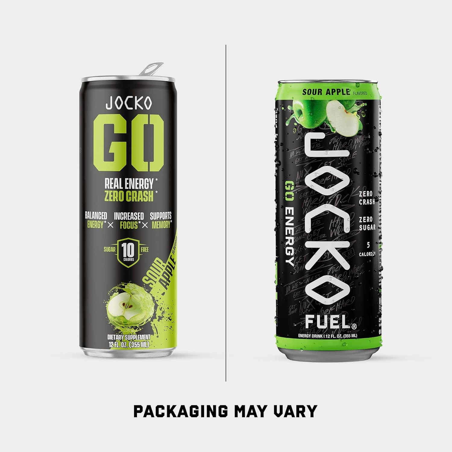 image:imageJocko Fuel GO Energy Drinks Afterburner Orange 95mg Caffeine with Added Adaptogens Vitamin B12 amp B6 amp L Theanine for Mood amp Focus Support No Sugar 12 Pack Packaging May VarySour Apple