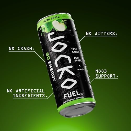 image:imageJocko Fuel GO Energy Drinks Afterburner Orange 95mg Caffeine with Added Adaptogens Vitamin B12 amp B6 amp L Theanine for Mood amp Focus Support No Sugar 12 Pack Packaging May VarySour Apple