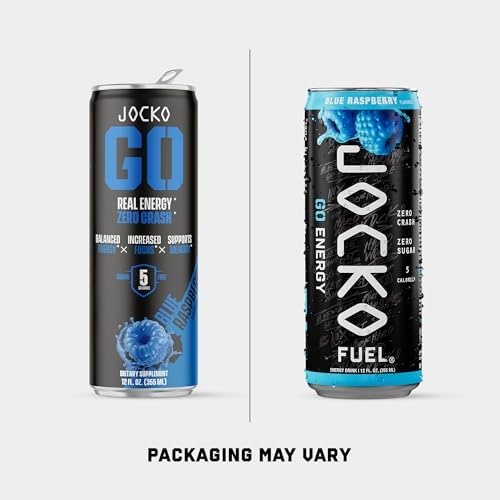 image:imageJocko Fuel GO Energy Drinks Afterburner Orange 95mg Caffeine with Added Adaptogens Vitamin B12 amp B6 amp L Theanine for Mood amp Focus Support No Sugar 12 Pack Packaging May VaryBlue Raspberry