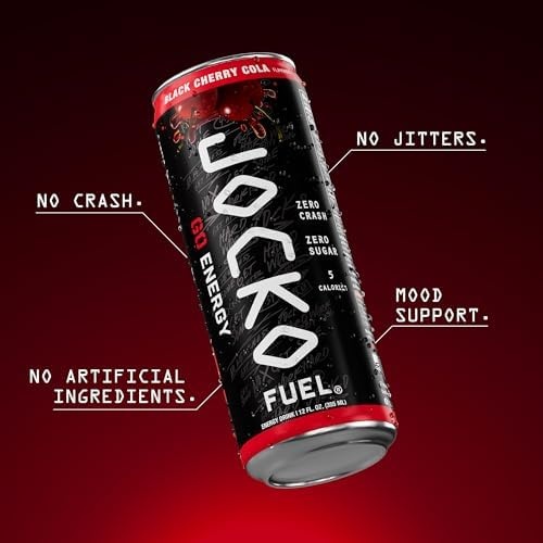 image:imageJocko Fuel GO Energy Drinks Afterburner Orange 95mg Caffeine with Added Adaptogens Vitamin B12 amp B6 amp L Theanine for Mood amp Focus Support No Sugar 12 Pack Packaging May VaryBlack Cherry Cola