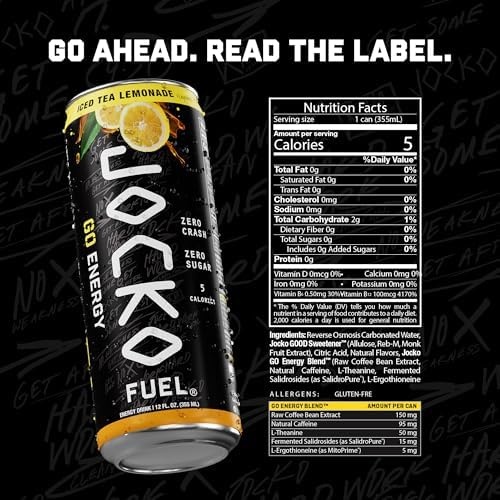 image:imageJocko Fuel GO Energy Drinks Afterburner Orange 95mg Caffeine with Added Adaptogens Vitamin B12 amp B6 amp L Theanine for Mood amp Focus Support No Sugar 12 Pack Packaging May VaryIced Tea Lemonade