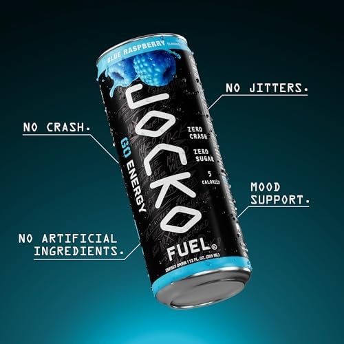 image:imageJocko Fuel GO Energy Drinks Afterburner Orange 95mg Caffeine with Added Adaptogens Vitamin B12 amp B6 amp L Theanine for Mood amp Focus Support No Sugar 12 Pack Packaging May VaryBlue Raspberry