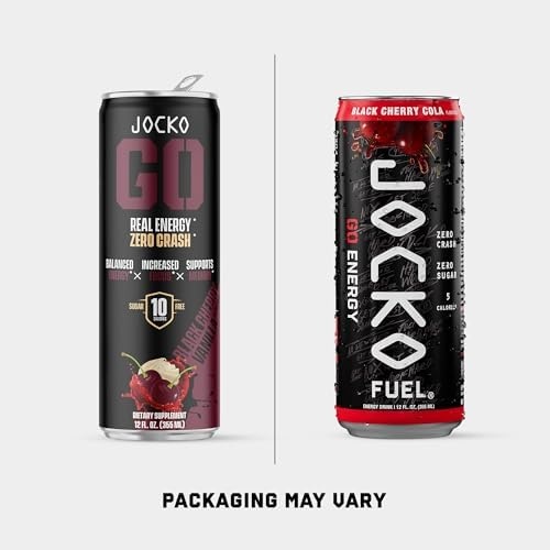 image:imageJocko Fuel GO Energy Drinks Afterburner Orange 95mg Caffeine with Added Adaptogens Vitamin B12 amp B6 amp L Theanine for Mood amp Focus Support No Sugar 12 Pack Packaging May VaryBlack Cherry Cola