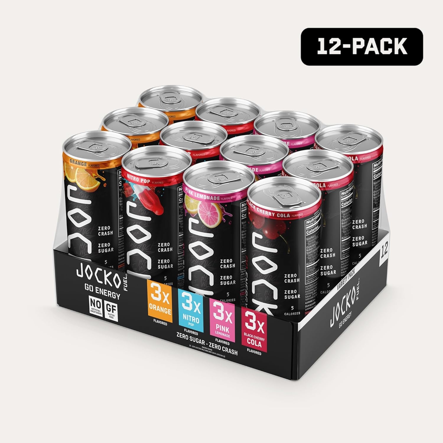 image:imageJocko Fuel GO Energy Drinks Afterburner Orange 95mg Caffeine with Added Adaptogens Vitamin B12 amp B6 amp L Theanine for Mood amp Focus Support No Sugar 12 Pack Packaging May VaryVariety Pack