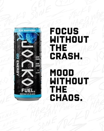 image:imageJocko Fuel GO Energy Drinks Afterburner Orange 95mg Caffeine with Added Adaptogens Vitamin B12 amp B6 amp L Theanine for Mood amp Focus Support No Sugar 12 Pack Packaging May VaryBlue Raspberry