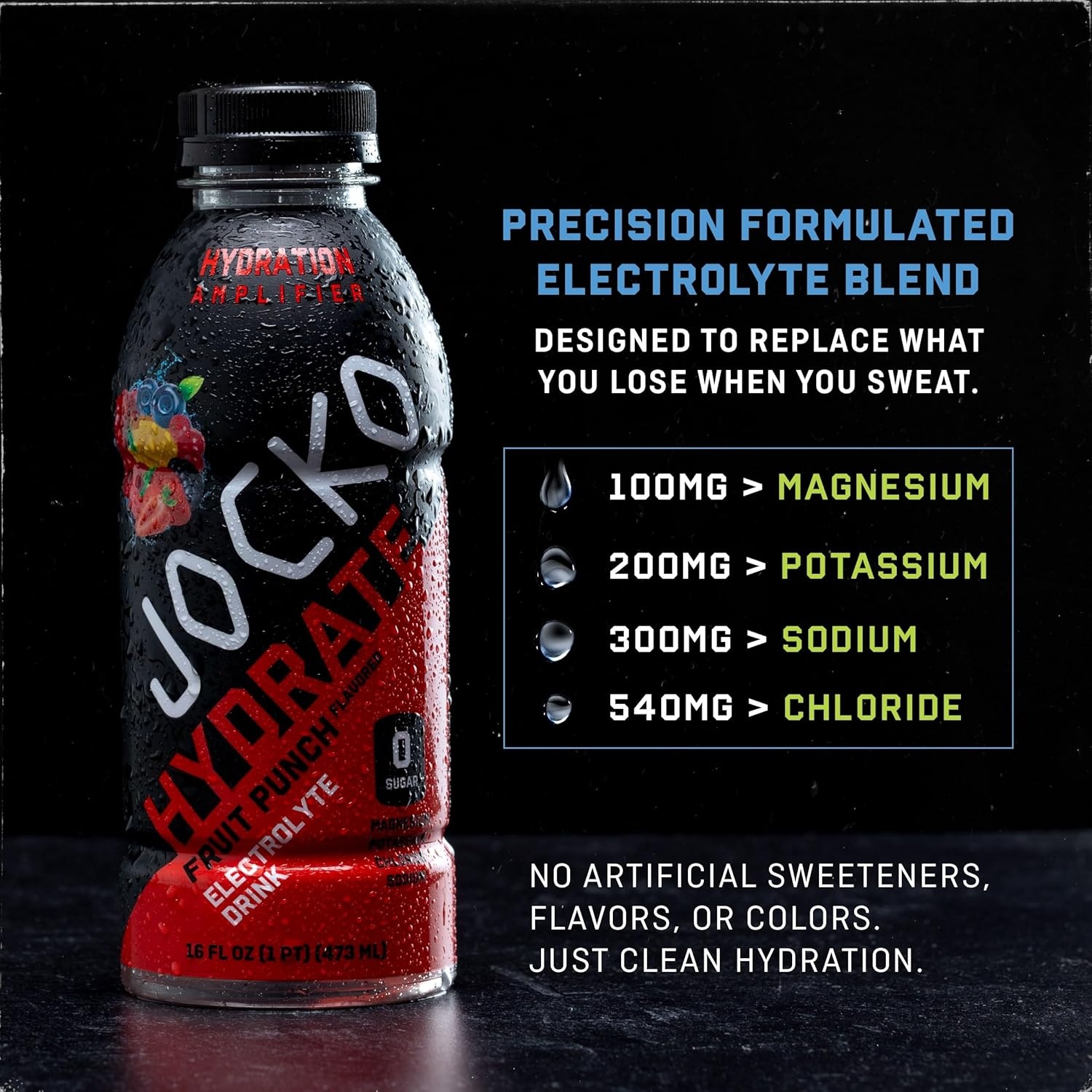 image:imageJocko Fuel Hydrate Electrolyte Drinks Sports Drink Hydration Amplifier Thirst Quencher Scientifically Formulated Electrolyte Blend Fruit Punch Flavor 16 Oz 12 PackBlue Raspberry