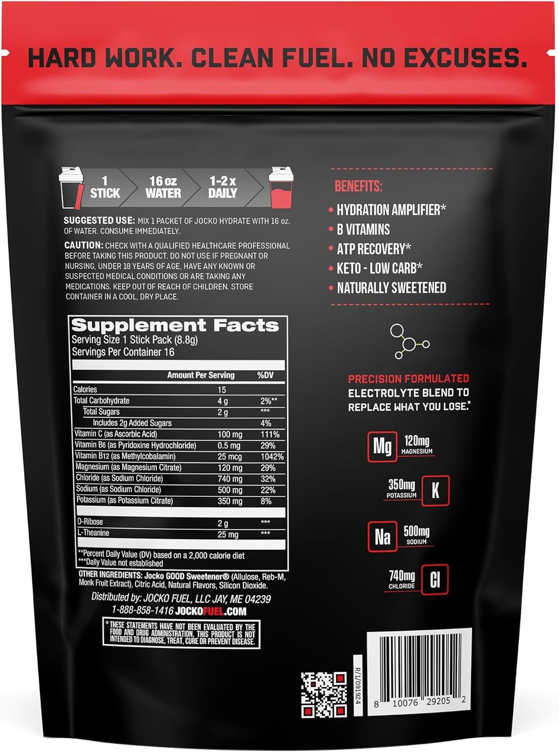image:imageJocko Fuel Hydrate Electrolytes Powder Packets Low Sugar Hydration Amplifier Packets for Recovery Dehydration amp Exercise with Vitamins B6 B12 amp C 16 Packets Lemon LimeFruit Punch