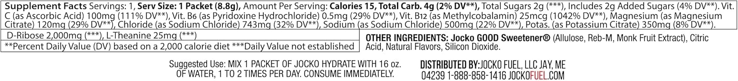 image:imageJocko Fuel Hydrate Electrolytes Powder Packets Low Sugar Hydration Amplifier Packets for Recovery Dehydration amp Exercise with Vitamins B6 B12 amp C 16 Packets Lemon LimeFruit Punch