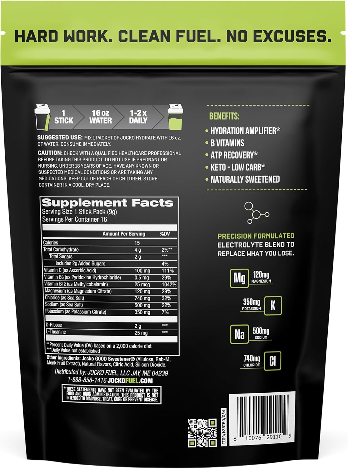 image:imageJocko Fuel Hydrate Electrolytes Powder Packets Low Sugar Hydration Amplifier Packets for Recovery Dehydration amp Exercise with Vitamins B6 B12 amp C 16 Packets Lemon LimeLemon Lime