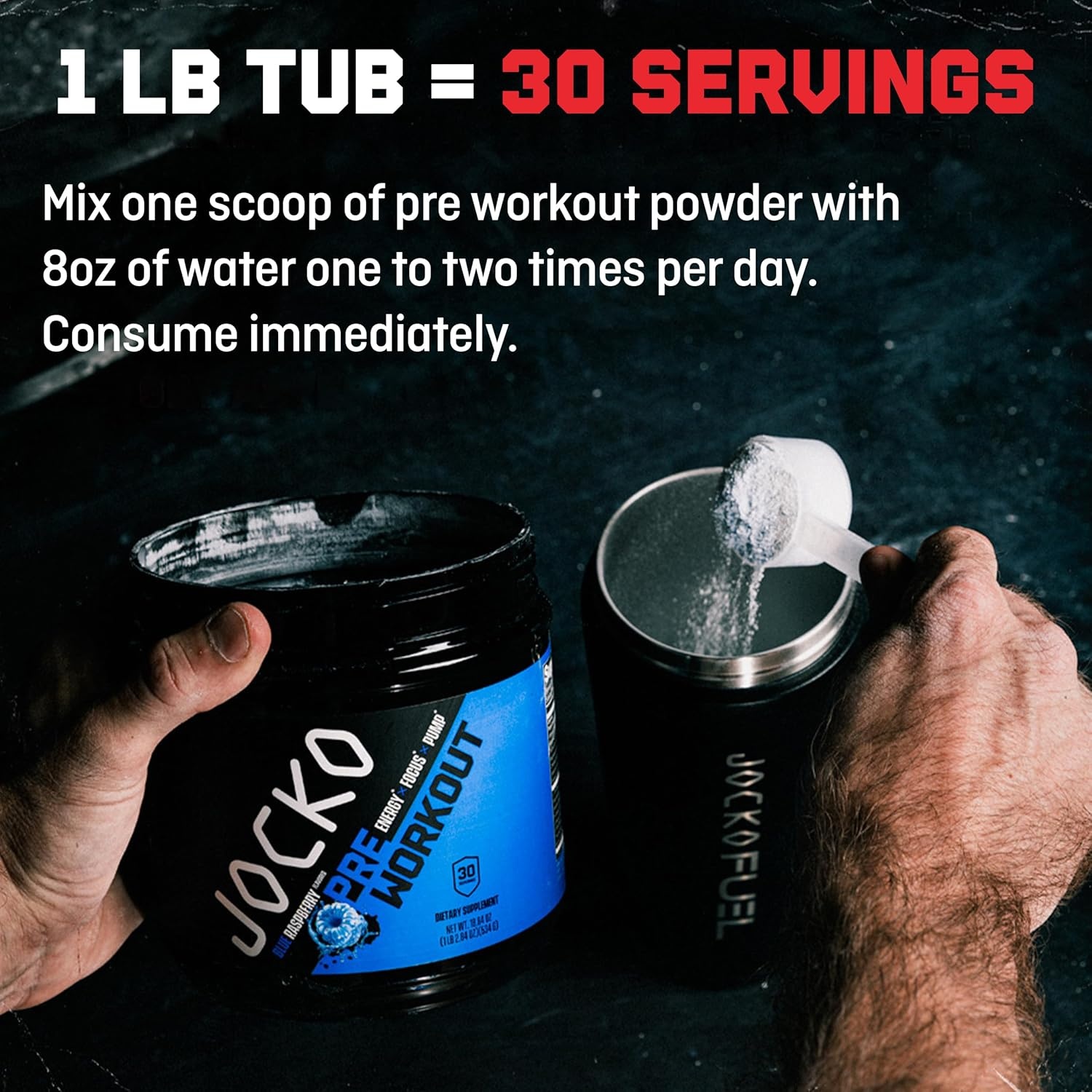 image:imageJocko Fuel Pre Workout for Men amp Women High Stim Low Sugar Blend with Beta Alanine LCitrulline Support Muscle Pump Energy amp Recovery 200mg of Caffeine Nitro Pop 30 Servings 131lbs 594 GBlue Raspberry