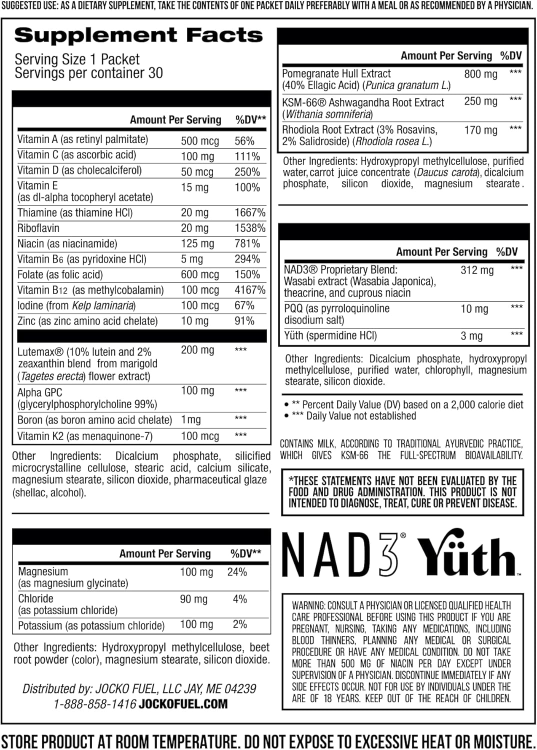 image:imageJocko Fuel TIME WAR Multivitamin for Men amp Women NAD Supplement for Healthy Aging Heart Bone amp Eye Health Essential Vitamins and Minerals Supports Stress Relief Energy Levels 30 Day Supply
