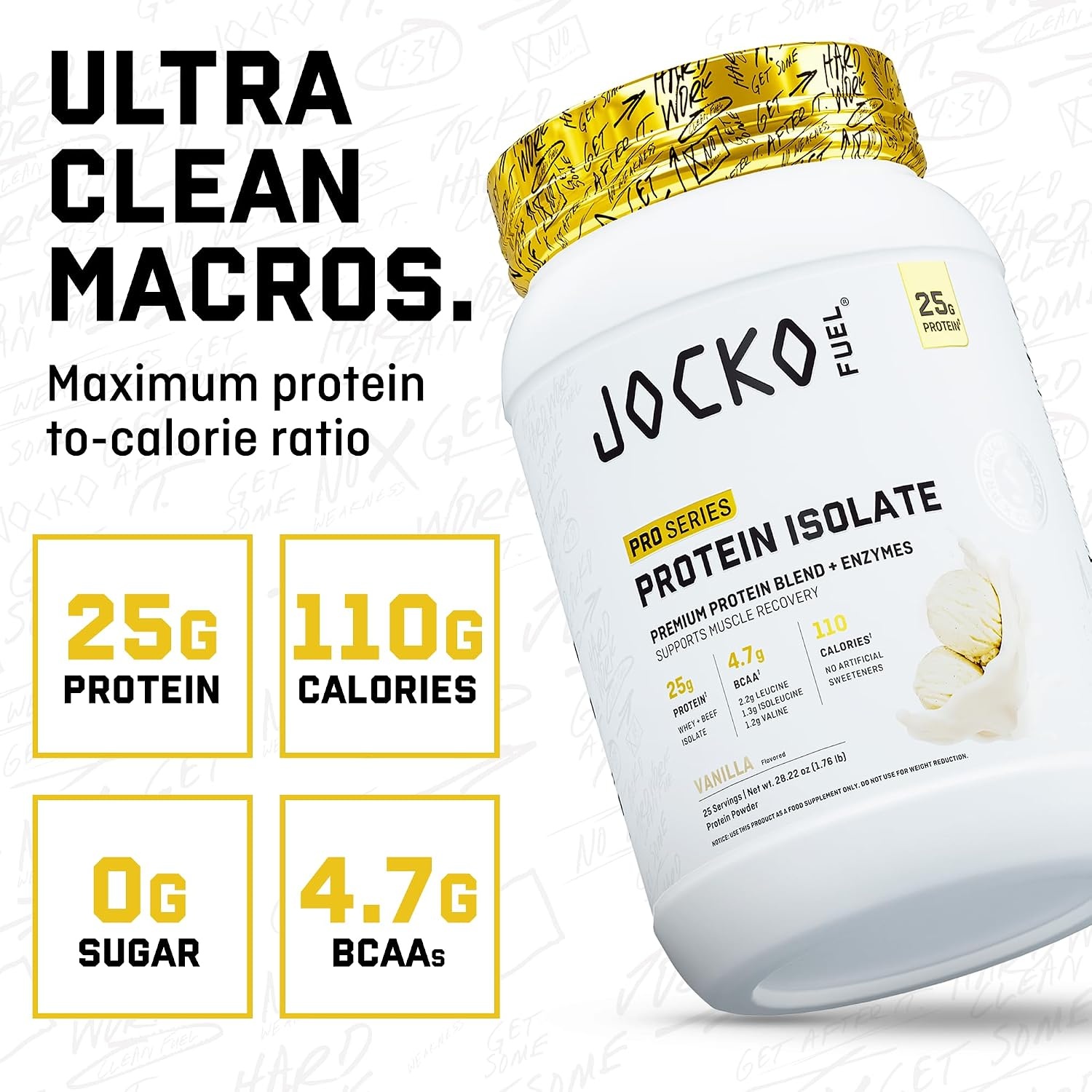 image:imageJocko Fuel Whey Protein Isolate Pro Series Caramel 25g Low Lactose Whey Beef Collagen with Digestive Enzymes Probiotics 47g BCAAs Low Carb 25 ServingsVanilla