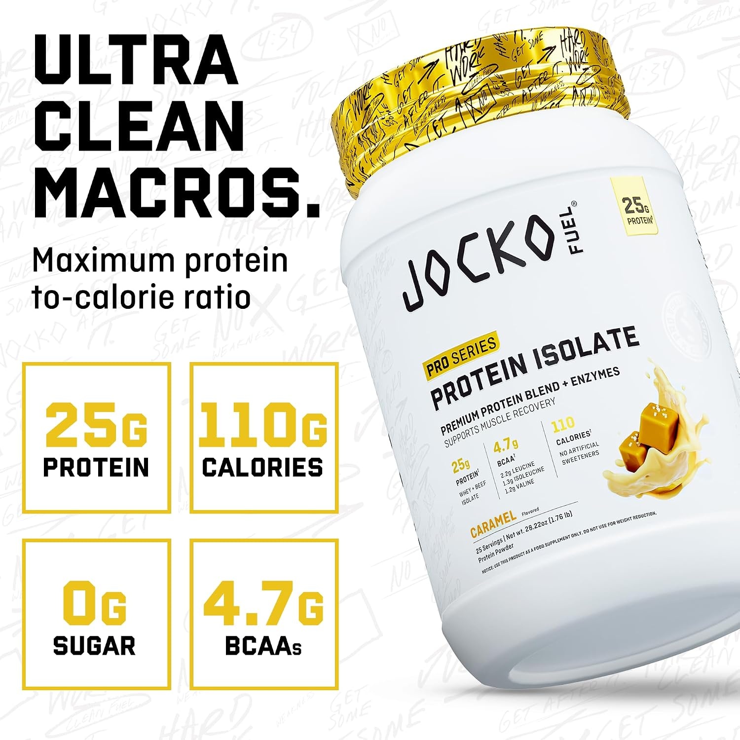 image:imageJocko Fuel Whey Protein Isolate Pro Series Caramel 25g Low Lactose Whey Beef Collagen with Digestive Enzymes Probiotics 47g BCAAs Low Carb 25 ServingsCaramel