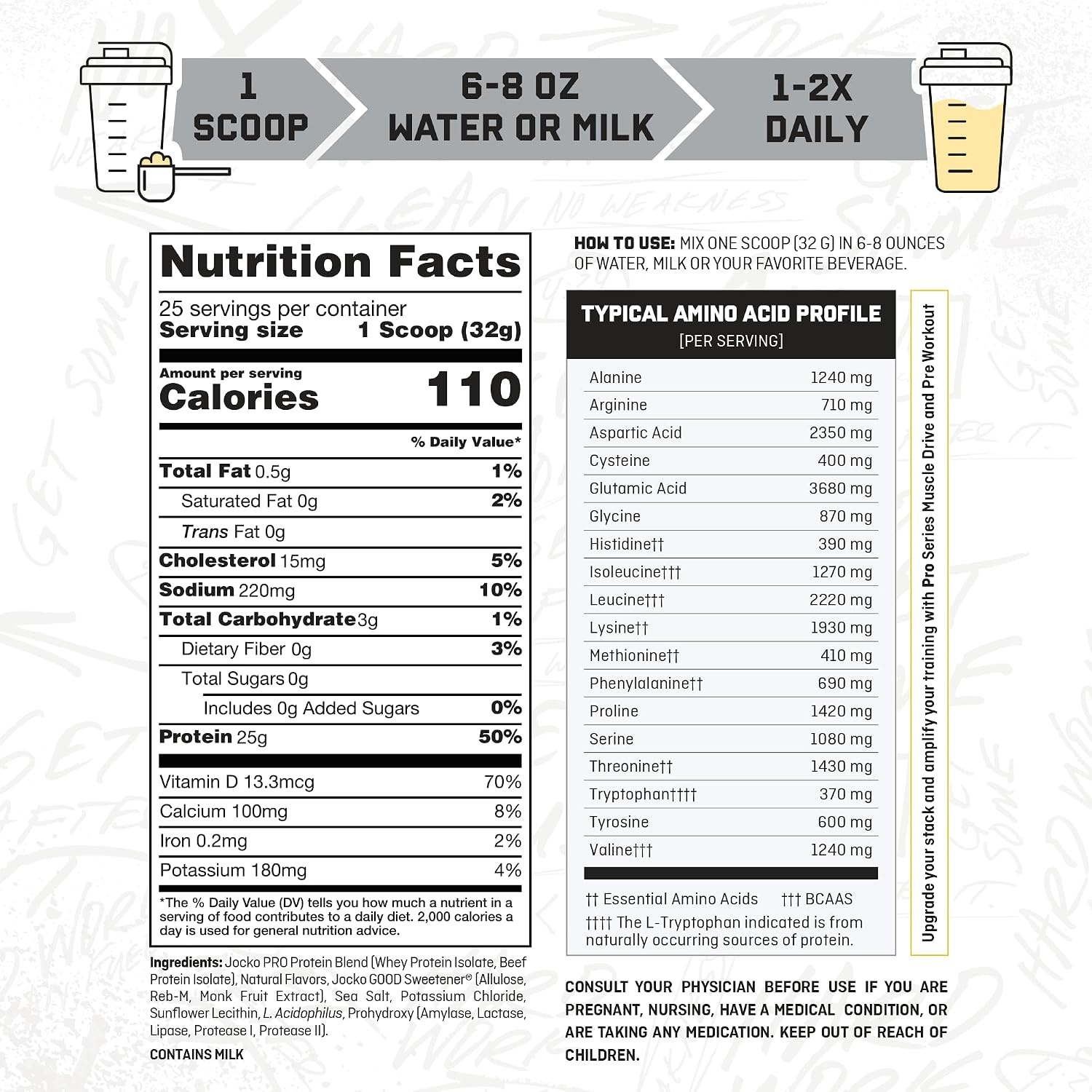image:imageJocko Fuel Whey Protein Isolate Pro Series Caramel 25g Low Lactose Whey Beef Collagen with Digestive Enzymes Probiotics 47g BCAAs Low Carb 25 ServingsVanilla