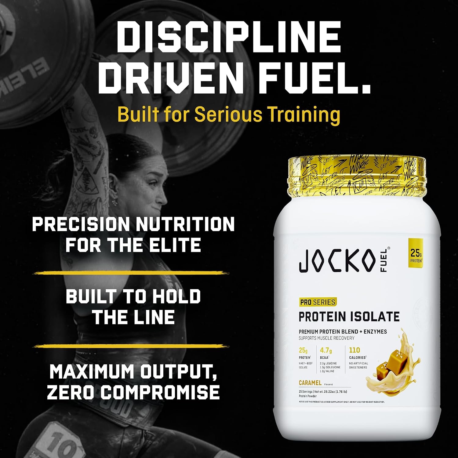 image:imageJocko Fuel Whey Protein Isolate Pro Series Caramel 25g Low Lactose Whey Beef Collagen with Digestive Enzymes Probiotics 47g BCAAs Low Carb 25 ServingsCaramel