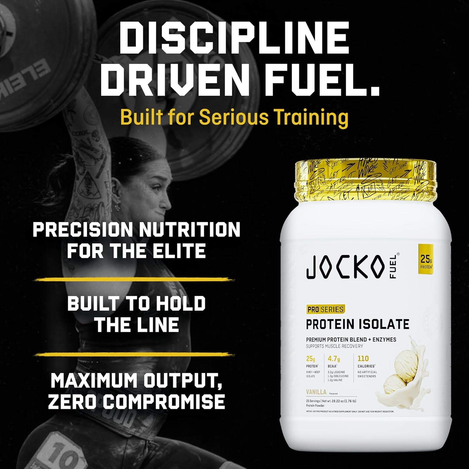 image:imageJocko Fuel Whey Protein Isolate Pro Series Caramel 25g Low Lactose Whey Beef Collagen with Digestive Enzymes Probiotics 47g BCAAs Low Carb 25 ServingsVanilla
