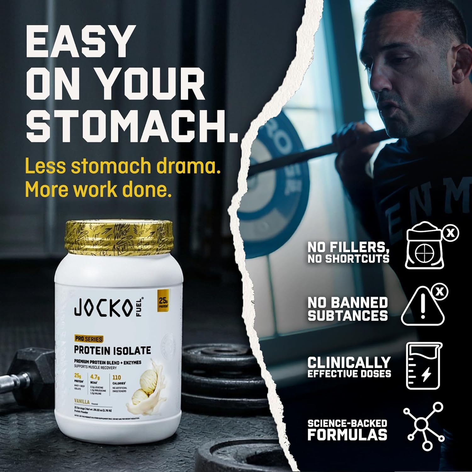 image:imageJocko Fuel Whey Protein Isolate Pro Series Caramel 25g Low Lactose Whey Beef Collagen with Digestive Enzymes Probiotics 47g BCAAs Low Carb 25 ServingsVanilla