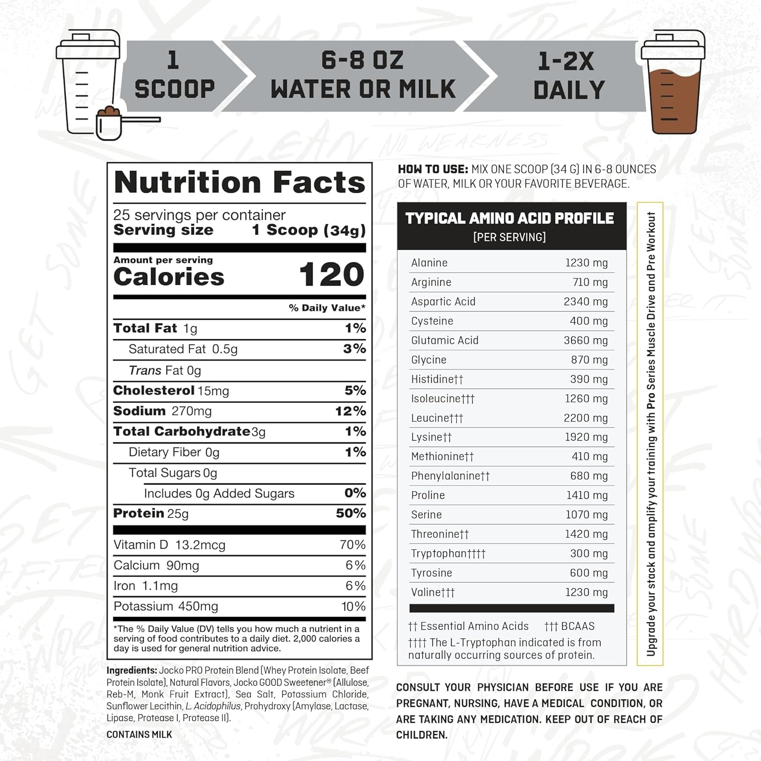 image:imageJocko Fuel Whey Protein Isolate Pro Series Caramel 25g Low Lactose Whey Beef Collagen with Digestive Enzymes Probiotics 47g BCAAs Low Carb 25 ServingsChocolate