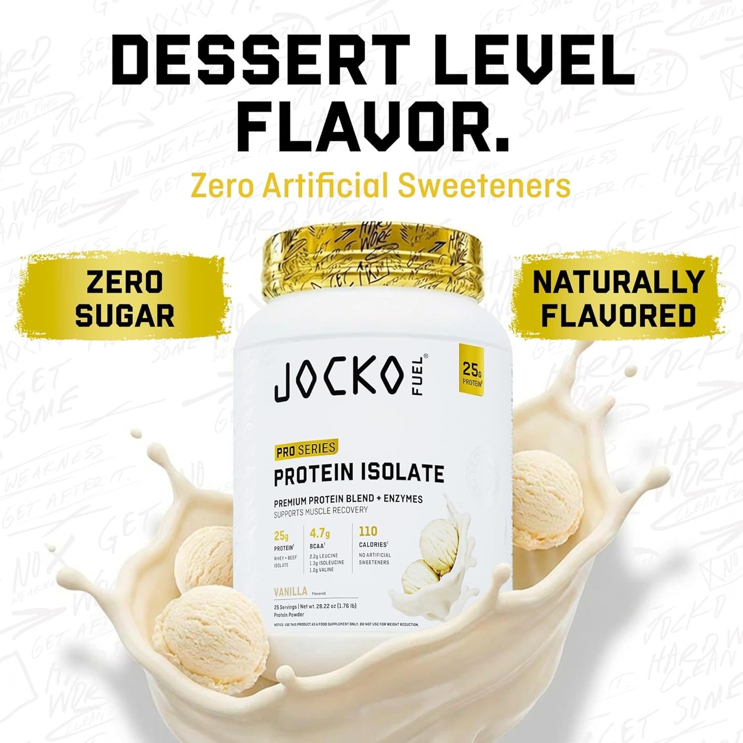 image:imageJocko Fuel Whey Protein Isolate Pro Series Caramel 25g Low Lactose Whey Beef Collagen with Digestive Enzymes Probiotics 47g BCAAs Low Carb 25 ServingsVanilla