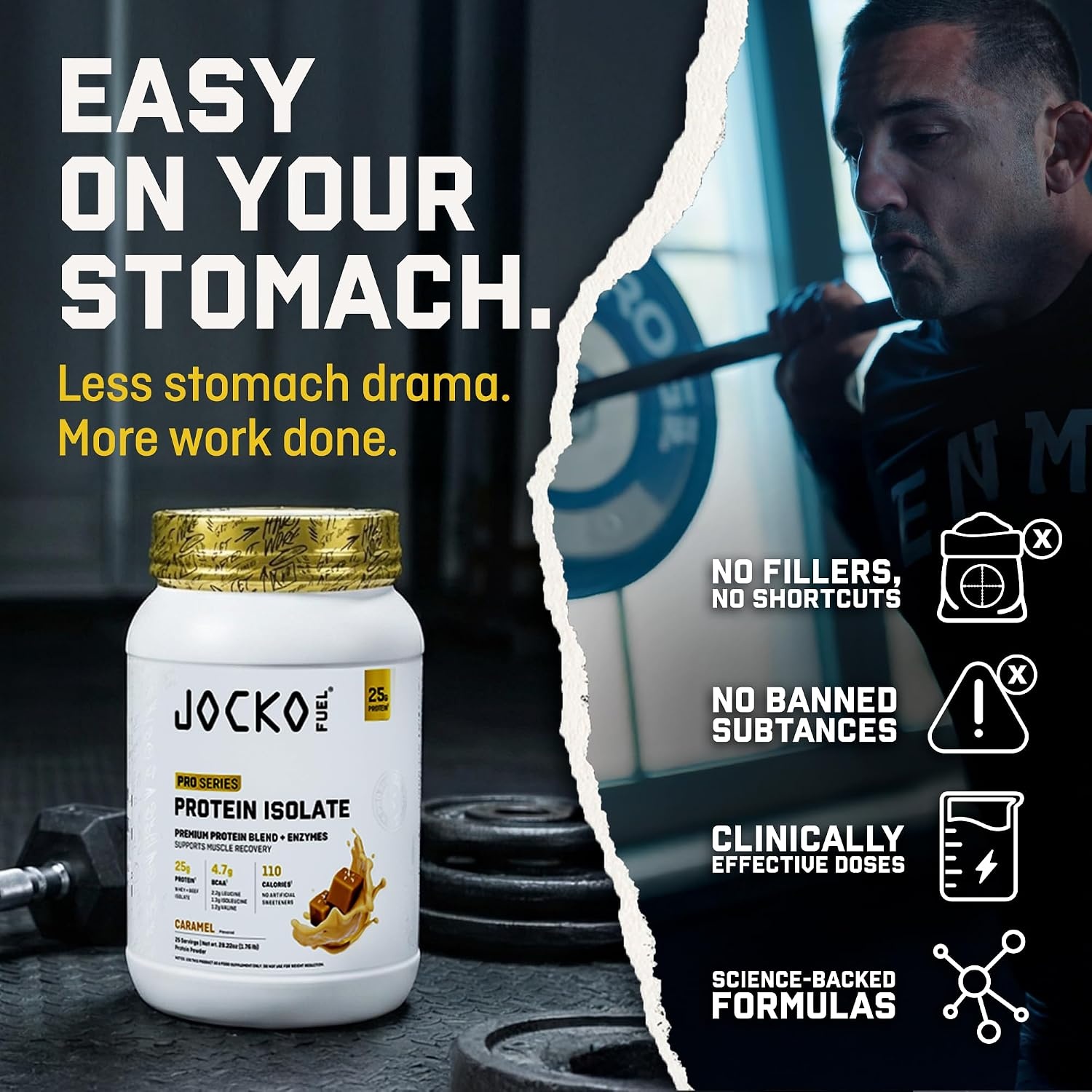 image:imageJocko Fuel Whey Protein Isolate Pro Series Caramel 25g Low Lactose Whey Beef Collagen with Digestive Enzymes Probiotics 47g BCAAs Low Carb 25 ServingsCaramel