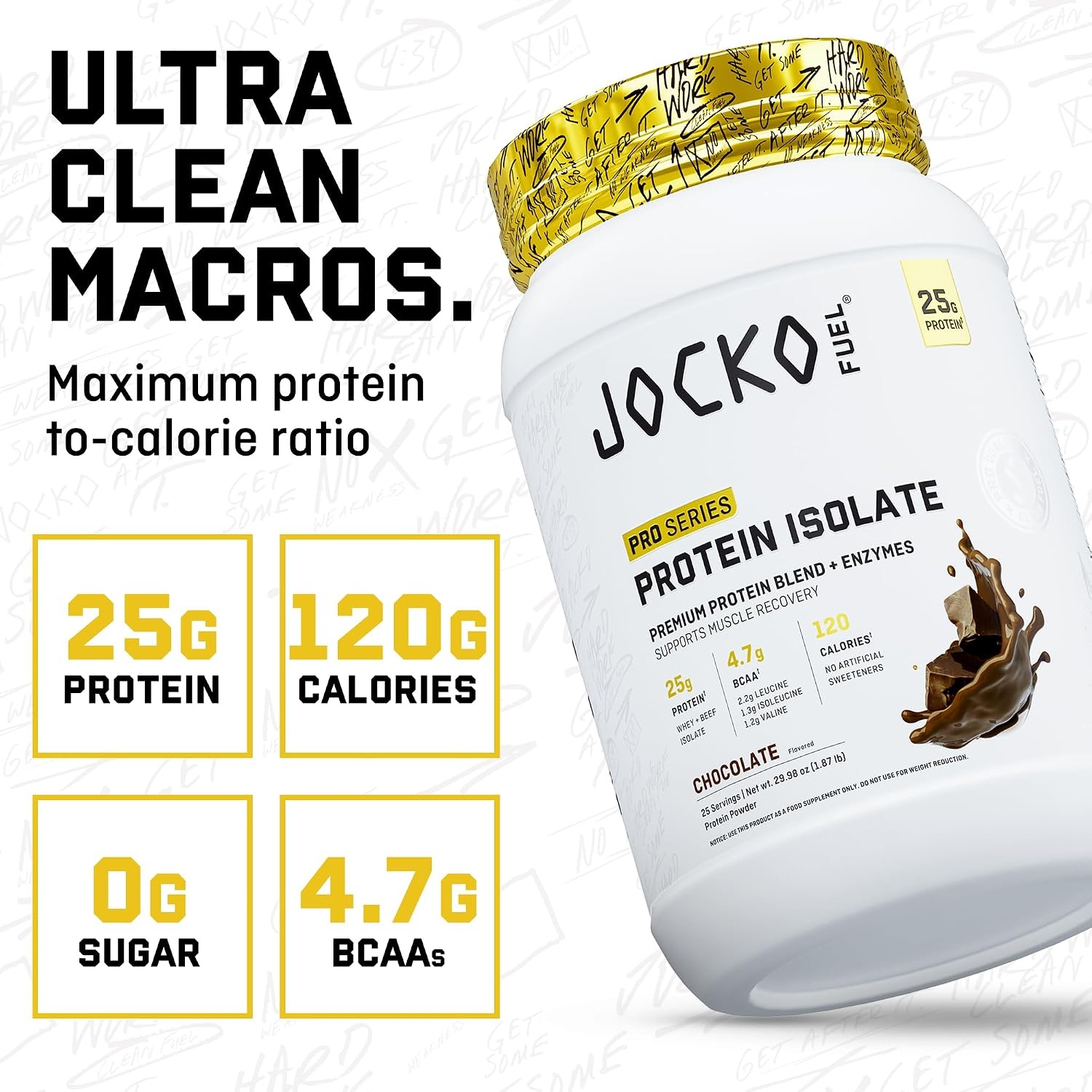 image:imageJocko Fuel Whey Protein Isolate Pro Series Caramel 25g Low Lactose Whey Beef Collagen with Digestive Enzymes Probiotics 47g BCAAs Low Carb 25 ServingsChocolate