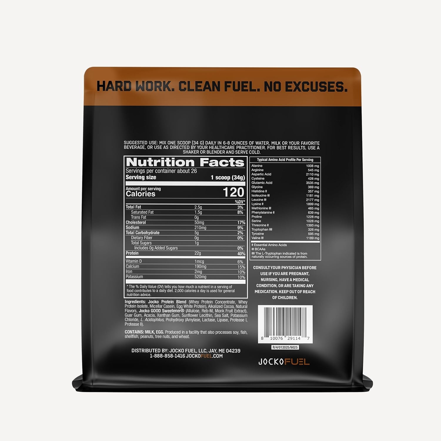 image:imageJocko Fuel Whey Protein Powder Cookies amp Cream 22g Protein Digestive Enzymes Probiotic Blend No Sugar Added with Essential Amino Acids Electrolyte Minerals 24 ServingsChocolate Milkshake