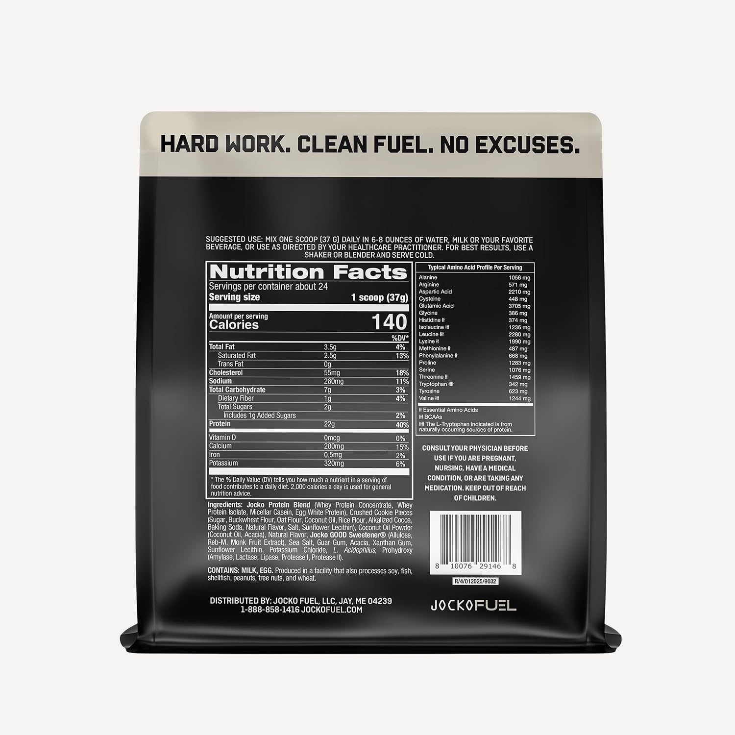 image:imageJocko Fuel Whey Protein Powder Cookies amp Cream 22g Protein Digestive Enzymes Probiotic Blend No Sugar Added with Essential Amino Acids Electrolyte Minerals 24 ServingsCookies Cream
