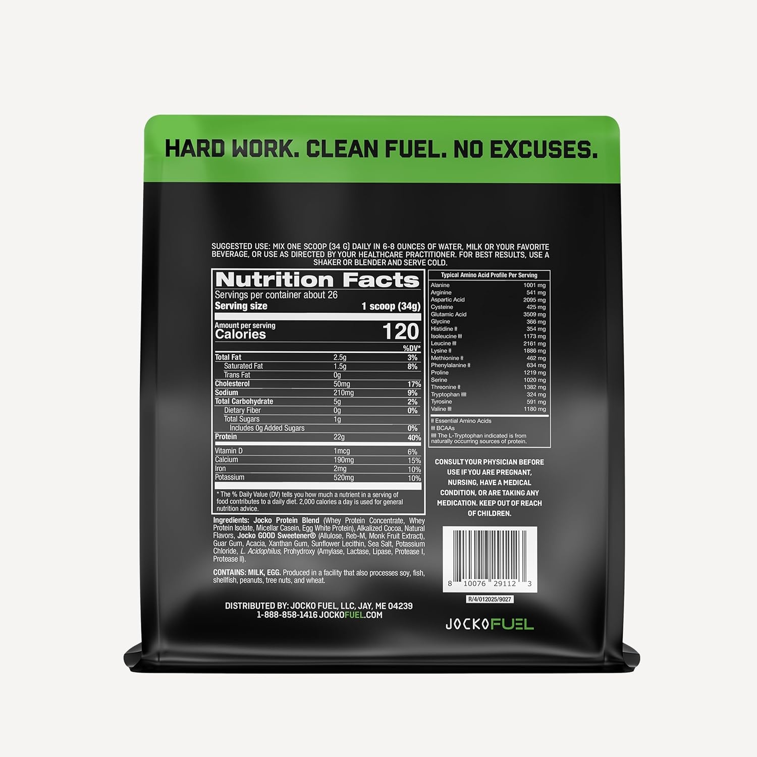 image:imageJocko Fuel Whey Protein Powder Cookies amp Cream 22g Protein Digestive Enzymes Probiotic Blend No Sugar Added with Essential Amino Acids Electrolyte Minerals 24 ServingsMint Chocolate