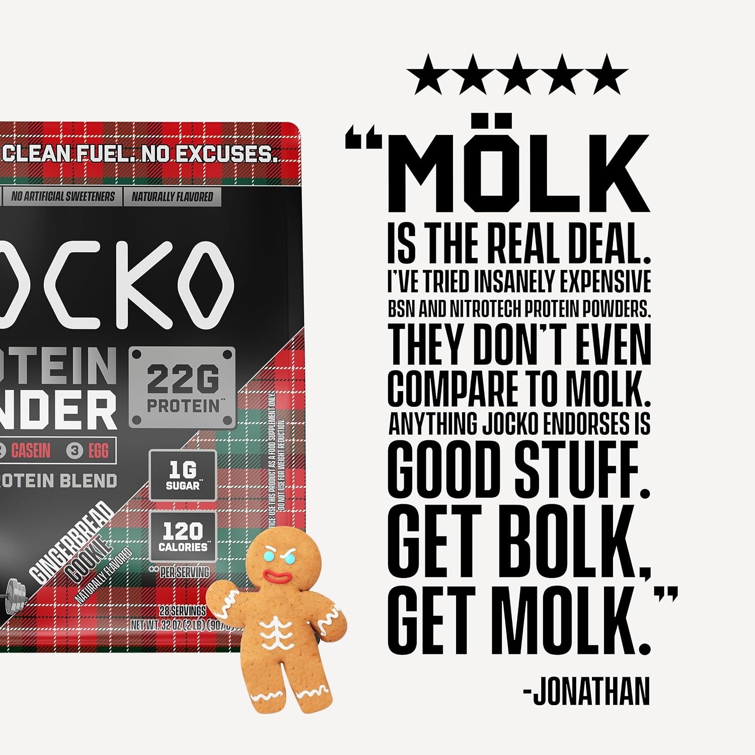image:imageJocko Fuel Whey Protein Powder Cookies amp Cream 22g Protein Digestive Enzymes Probiotic Blend No Sugar Added with Essential Amino Acids Electrolyte Minerals 24 ServingsGingerbread Cookie