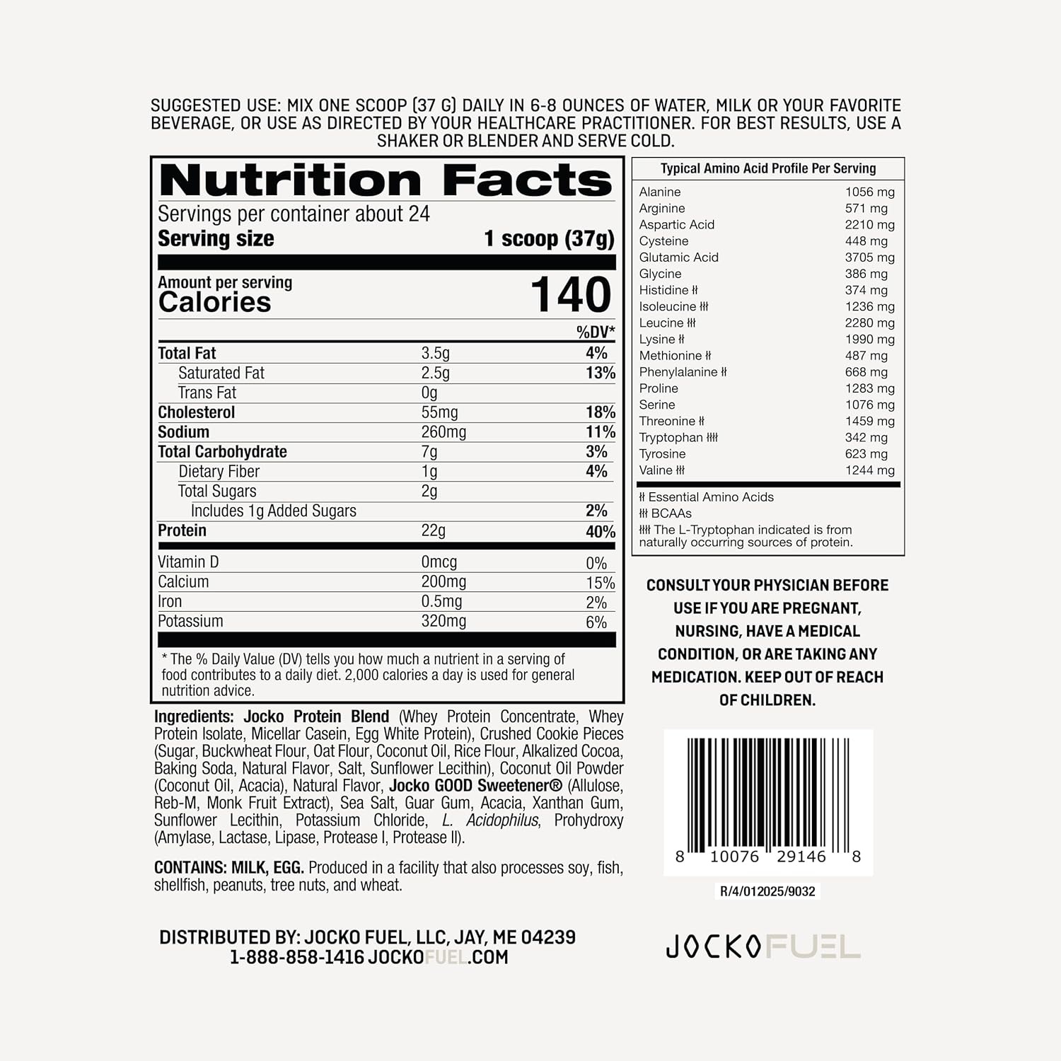 image:imageJocko Fuel Whey Protein Powder Gingerbread Cookie 22g Protein Digestive Enzymes Probiotic Blend No Sugar Added with Essential Amino Acids Electrolyte Minerals 31 ServingsCookies Cream