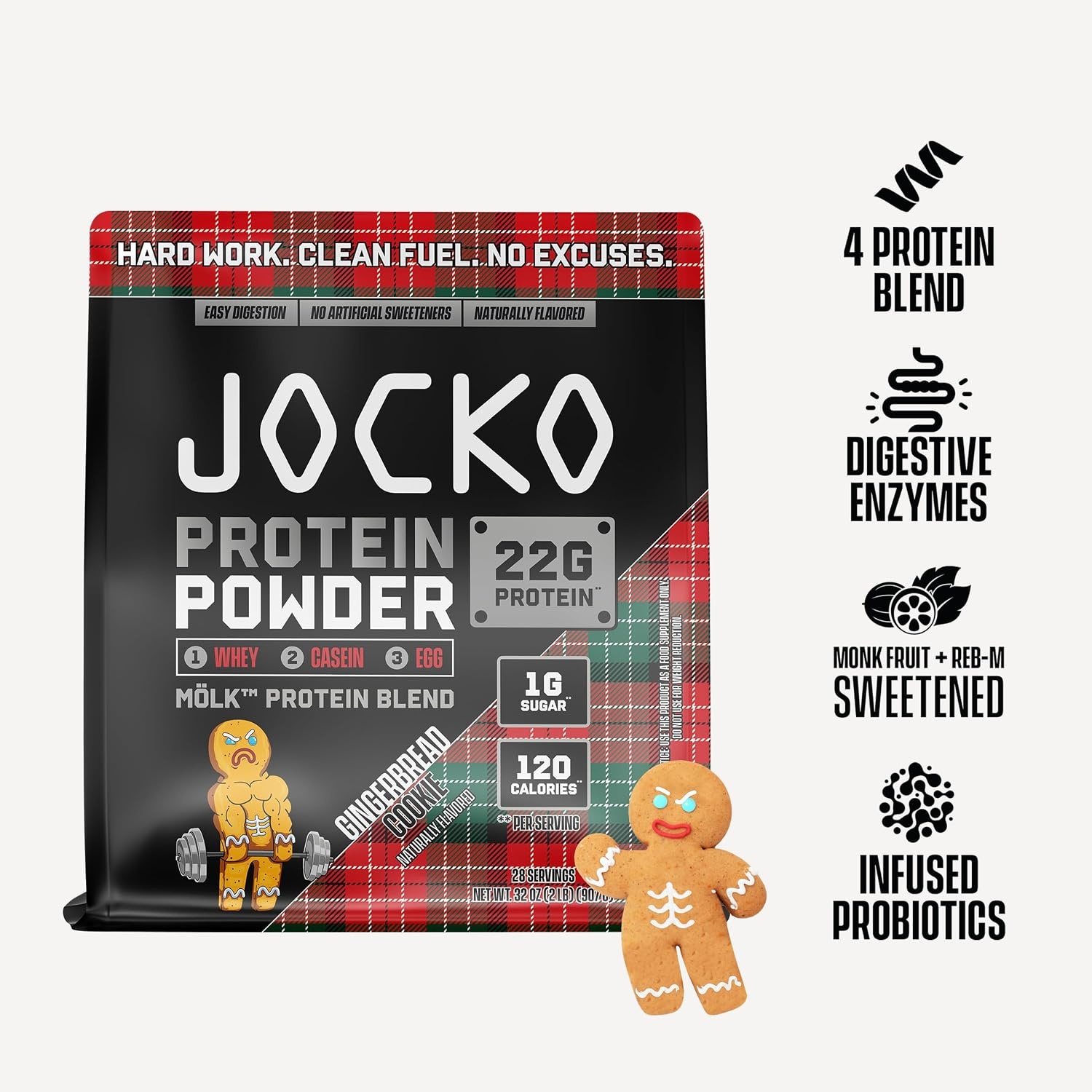 image:imageJocko Fuel Whey Protein Powder Gingerbread Cookie 22g Protein Digestive Enzymes Probiotic Blend No Sugar Added with Essential Amino Acids Electrolyte Minerals 31 ServingsGingerbread Cookie