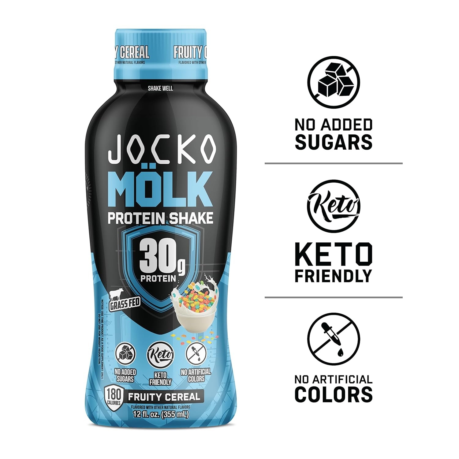 image:imageJocko Mlk 30g Grass Fed Protein Shakes No Added Sugar Protein Drinks KETO Friendly Ready to Drink 12 FL Oz Pack of 12 VanillaFruity Cereal