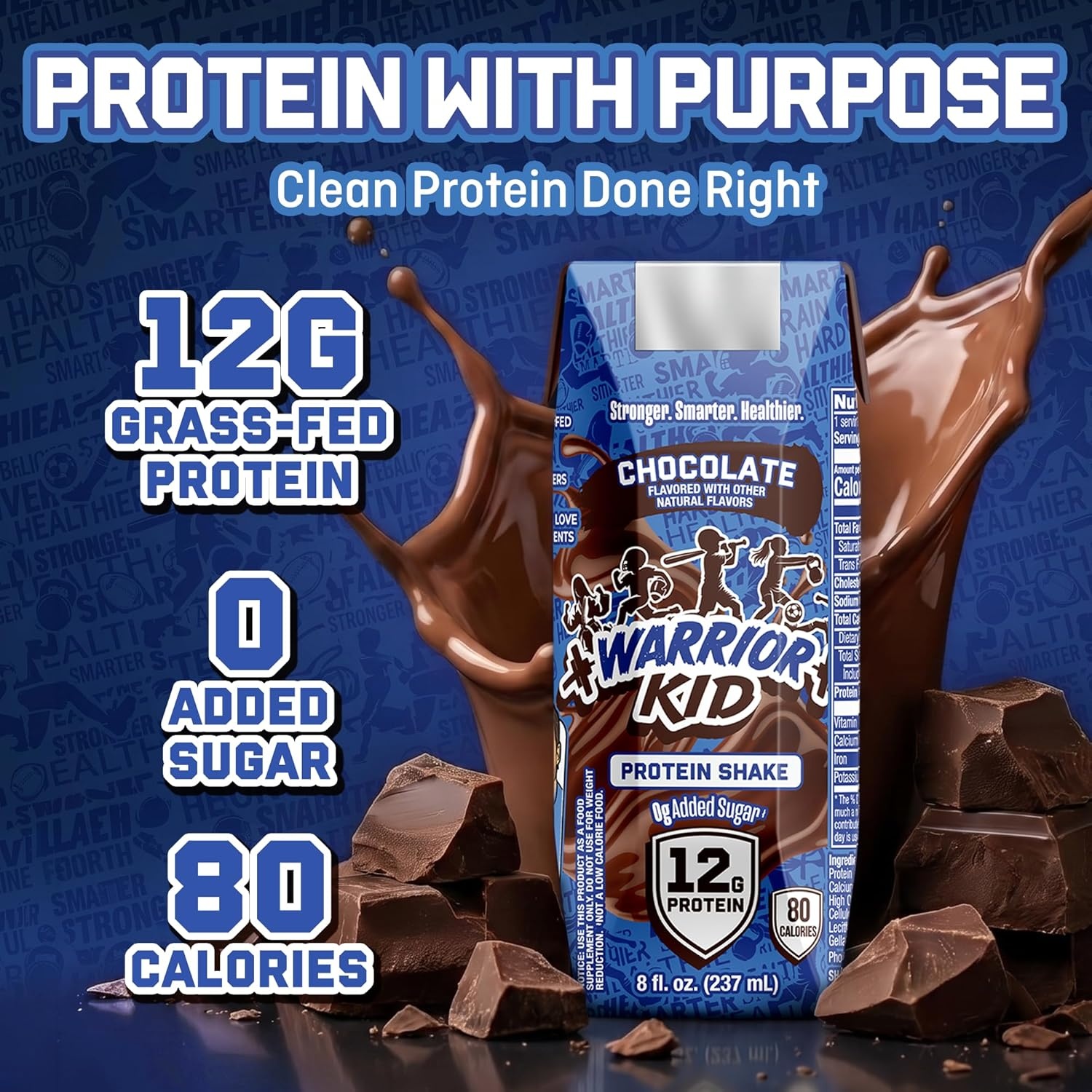 image:imageWarrior Kid Nutritional Protein Shake Chocolate Healthy Kids Snacks 12g Protein 0g Added Sugar Vitamins amp Minerals No Soy Ingredients Gluten Free NonGMO 825 Fl Oz 12 Count