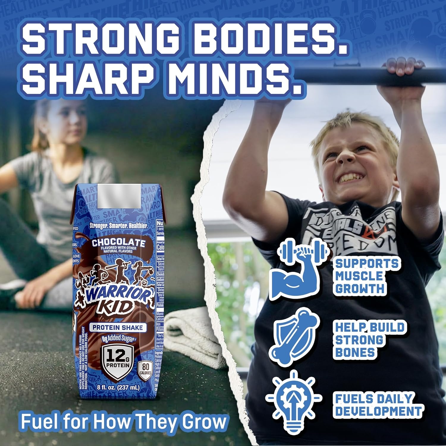 image:imageWarrior Kid Nutritional Protein Shake Chocolate Healthy Kids Snacks 12g Protein 0g Added Sugar Vitamins amp Minerals No Soy Ingredients Gluten Free NonGMO 825 Fl Oz 12 Count