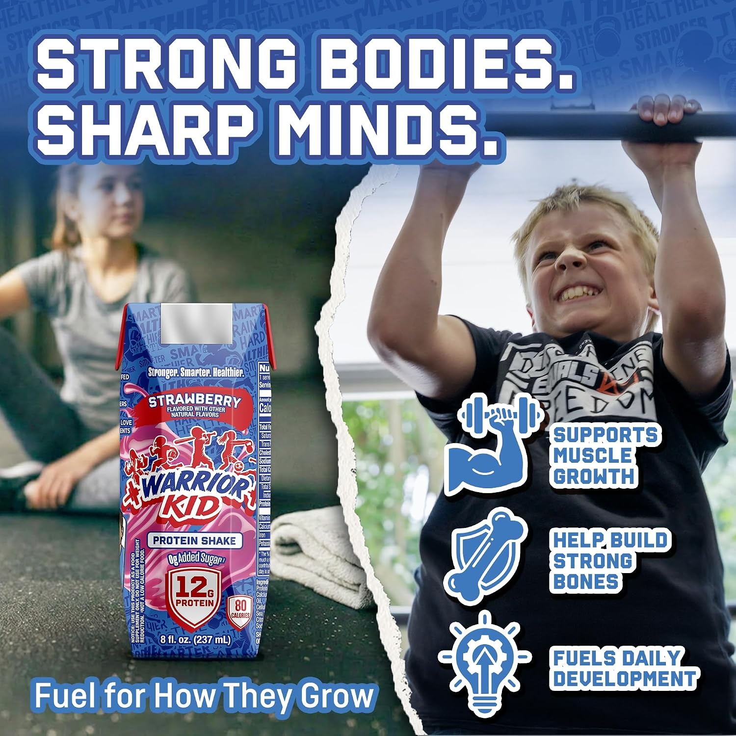 image:imageWarrior Kid Nutritional Protein Shake Strawberry Healthy Kids Snacks 12g Protein 0g Added Sugar Vitamins amp Minerals No Soy Ingredients Gluten Free NonGMO 825 Fl Oz 12 Count