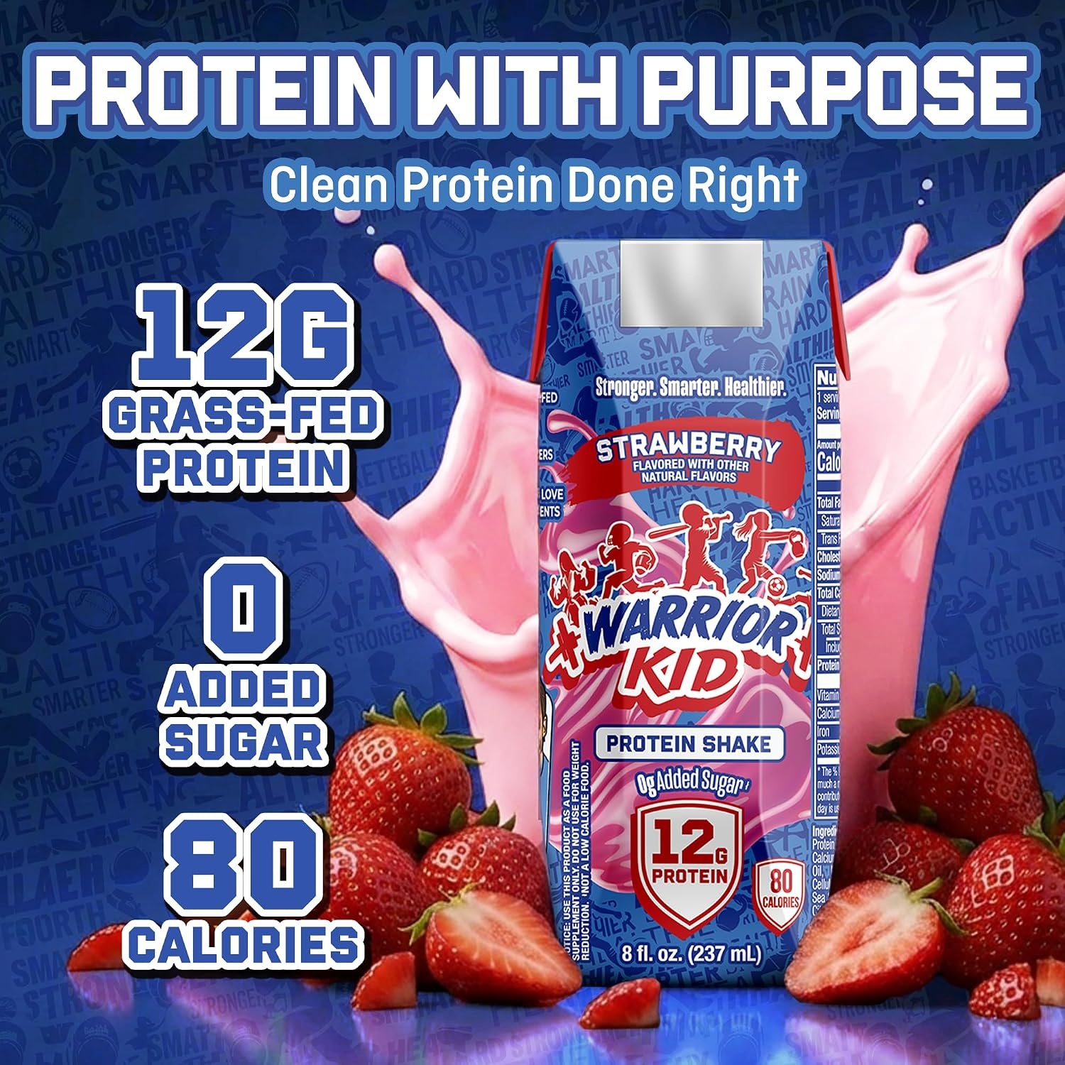 image:imageWarrior Kid Nutritional Protein Shake Strawberry Healthy Kids Snacks 12g Protein 0g Added Sugar Vitamins amp Minerals No Soy Ingredients Gluten Free NonGMO 825 Fl Oz 12 Count