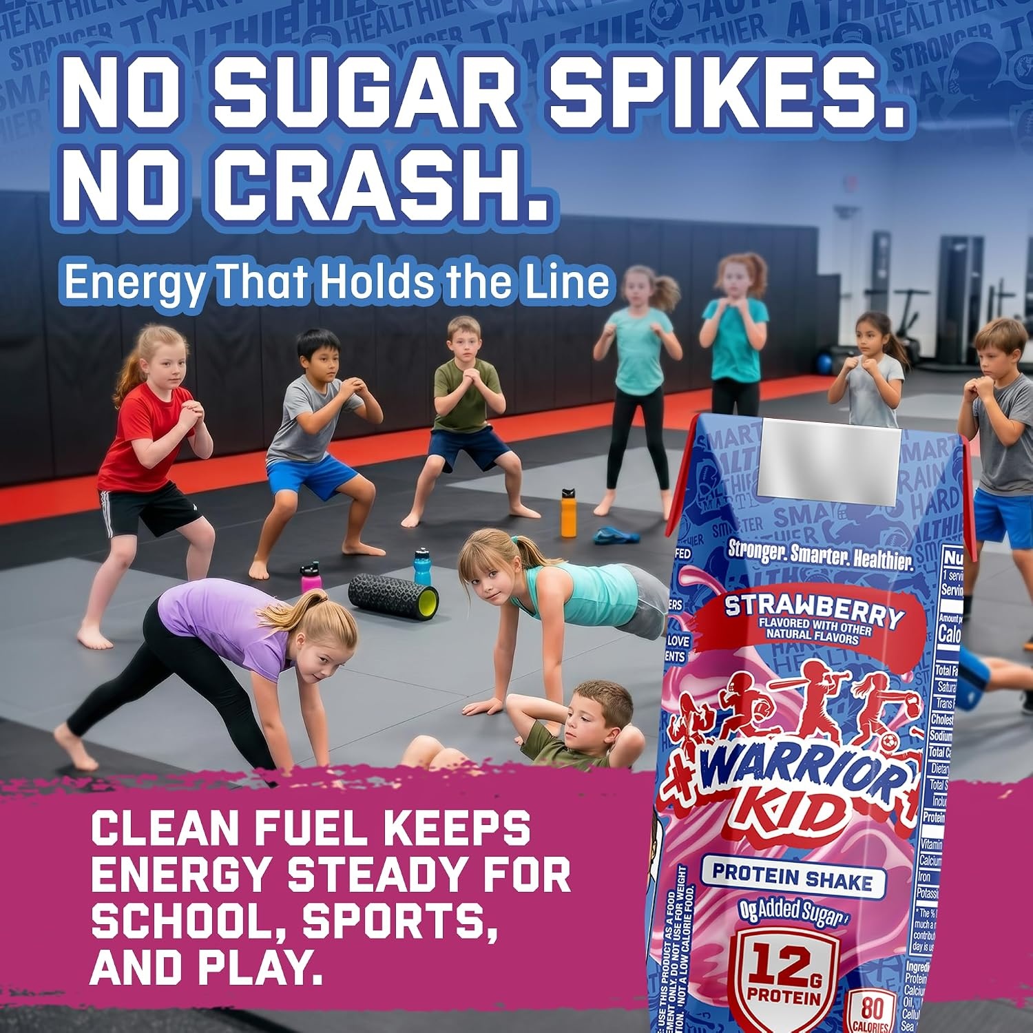 image:imageWarrior Kid Nutritional Protein Shake Strawberry Healthy Kids Snacks 12g Protein 0g Added Sugar Vitamins amp Minerals No Soy Ingredients Gluten Free NonGMO 825 Fl Oz 12 Count