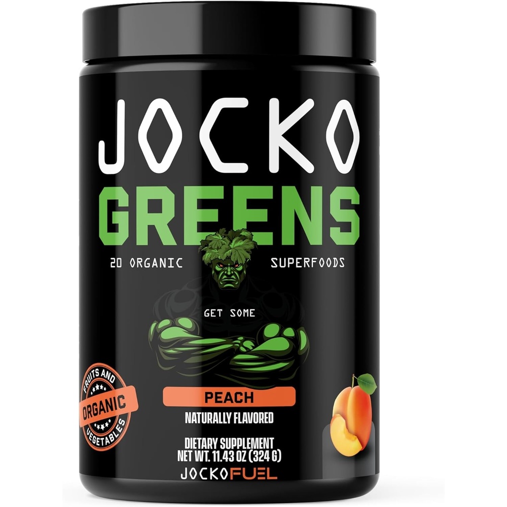 image:imageJocko Fuel Daily Greens Powder Premium Organic Greens Superfood Powder for Gut Health Digestion Bloating Immune Support with Spirulina Chlorella Digestive Enzymes amp Probiotics 30 ServingsPeach