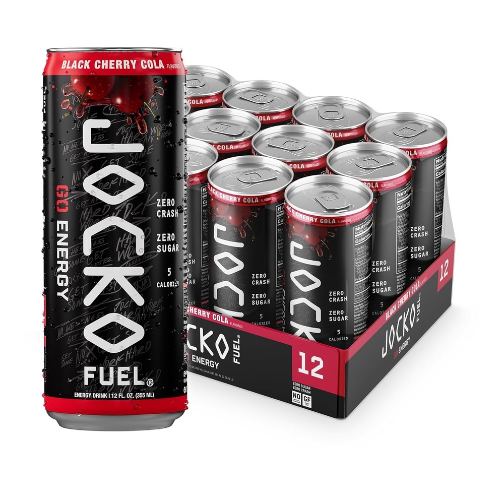image:imageJocko Fuel GO Energy Drinks Afterburner Orange 95mg Caffeine with Added Adaptogens Vitamin B12 amp B6 amp L Theanine for Mood amp Focus Support No Sugar 12 Pack Packaging May VaryBlack Cherry Cola
