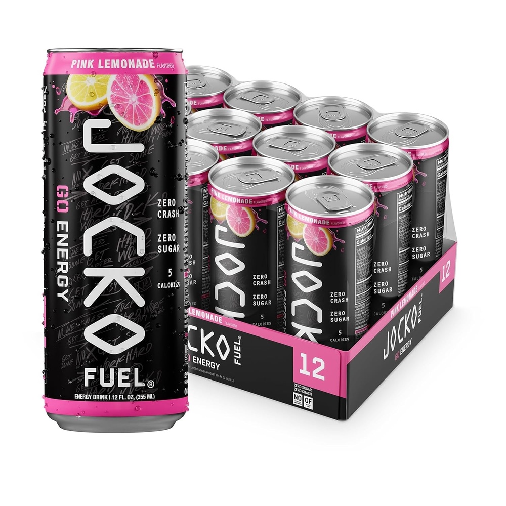 image:imageJocko Fuel GO Energy Drinks Afterburner Orange 95mg Caffeine with Added Adaptogens Vitamin B12 amp B6 amp L Theanine for Mood amp Focus Support No Sugar 12 Pack Packaging May VaryPink Lemonade