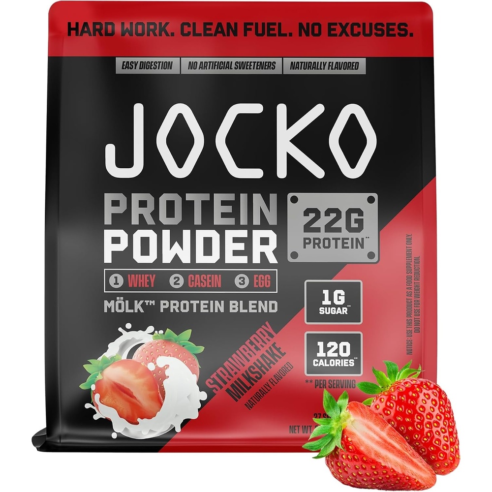 image:imageJocko Fuel Whey Protein Powder Cookies amp Cream 22g Protein Digestive Enzymes Probiotic Blend No Sugar Added with Essential Amino Acids Electrolyte Minerals 24 ServingsStrawberry Milkshake