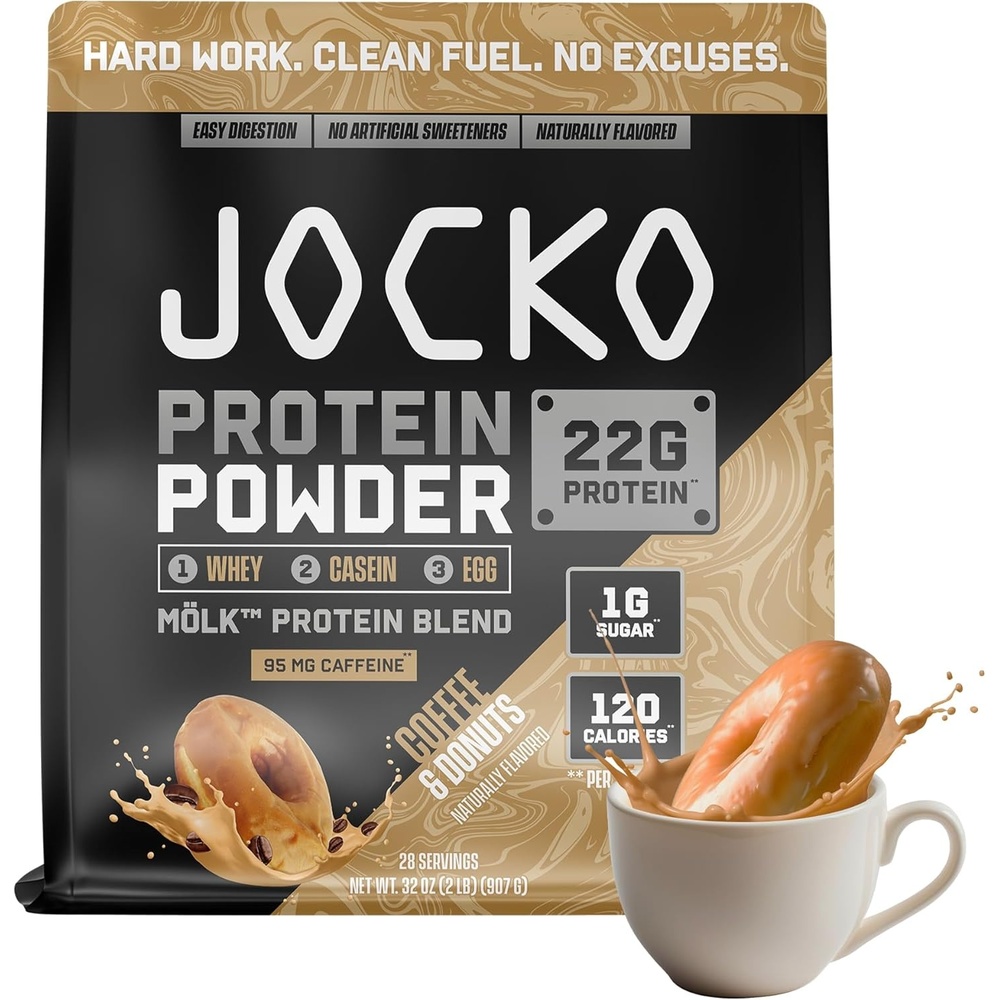 image:imageJocko Fuel Whey Protein Powder Gingerbread Cookie 22g Protein Digestive Enzymes Probiotic Blend No Sugar Added with Essential Amino Acids Electrolyte Minerals 31 ServingsCoffee Donuts